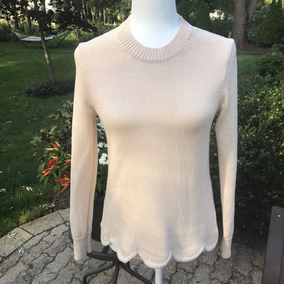 J Crew Factory Scalloped Hem Cream Sweater XS - Picture 2 of 7